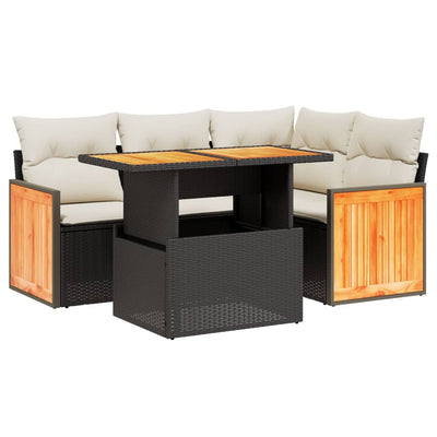 5 Piece Garden Sofa Set with Cushions Black Poly Rattan Payday Deals