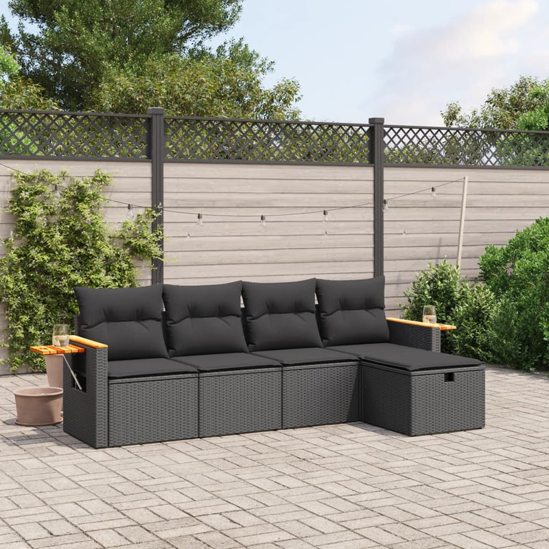 5 Piece Garden Sofa Set with Cushions Black Poly Rattan Payday Deals