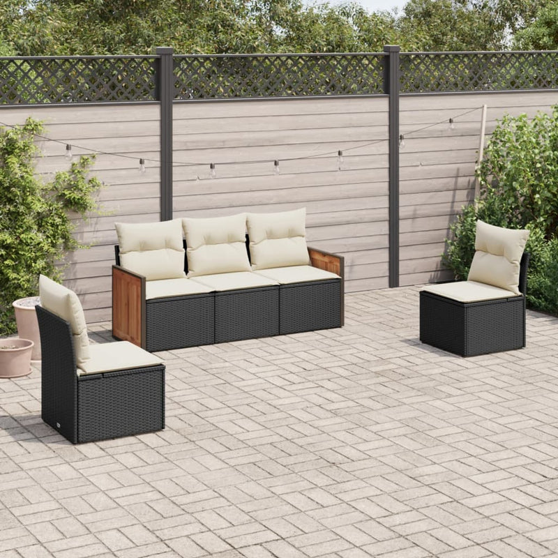 5 Piece Garden Sofa Set with Cushions Black Poly Rattan Payday Deals