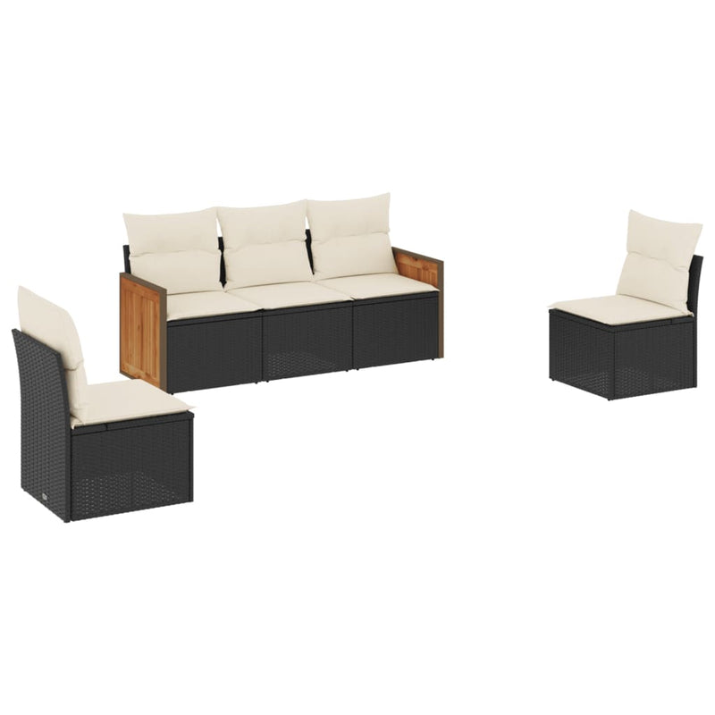 5 Piece Garden Sofa Set with Cushions Black Poly Rattan Payday Deals