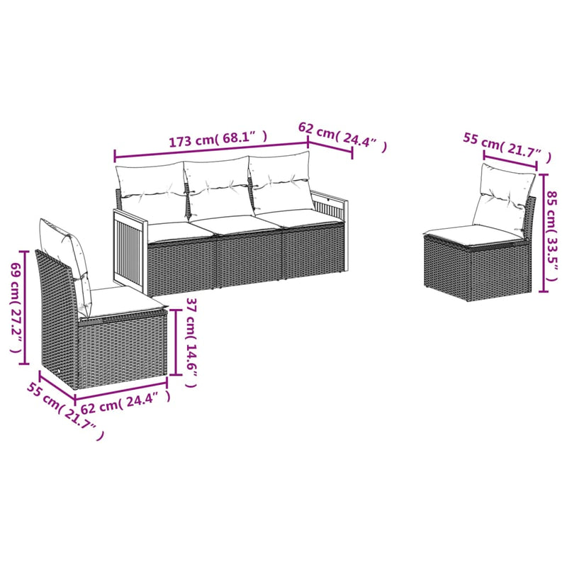 5 Piece Garden Sofa Set with Cushions Black Poly Rattan Payday Deals