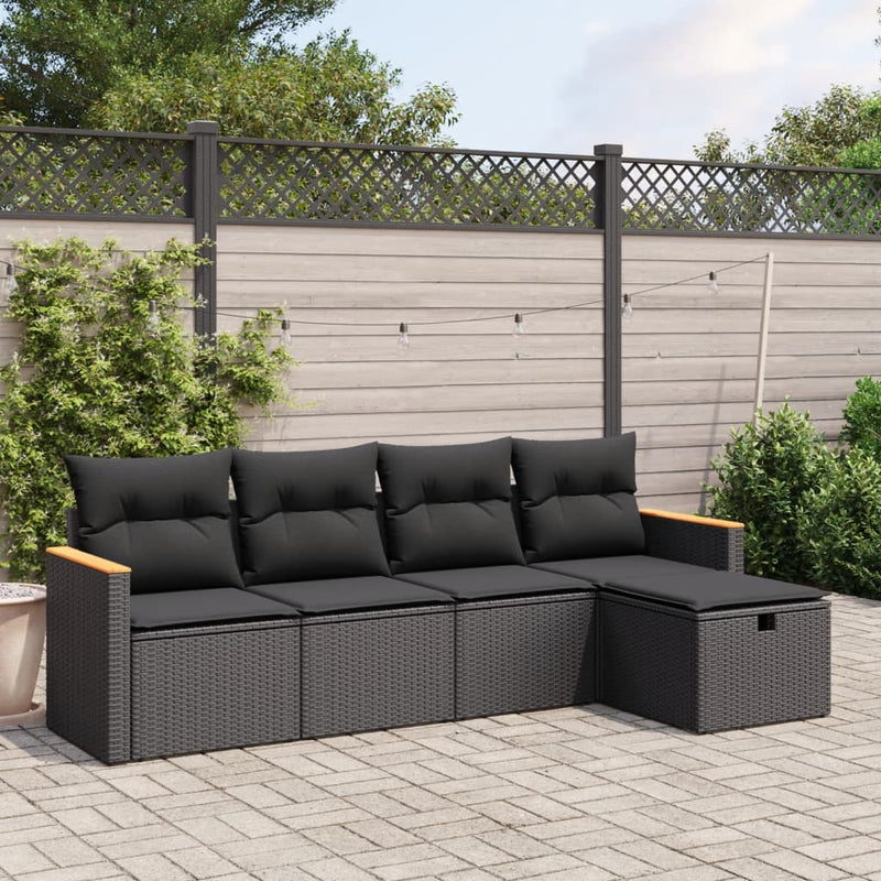 5 Piece Garden Sofa Set with Cushions Black Poly Rattan Payday Deals