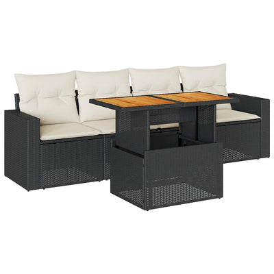 5 Piece Garden Sofa Set with Cushions Black Poly Rattan Payday Deals