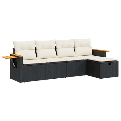 5 Piece Garden Sofa Set with Cushions Black Poly Rattan Payday Deals