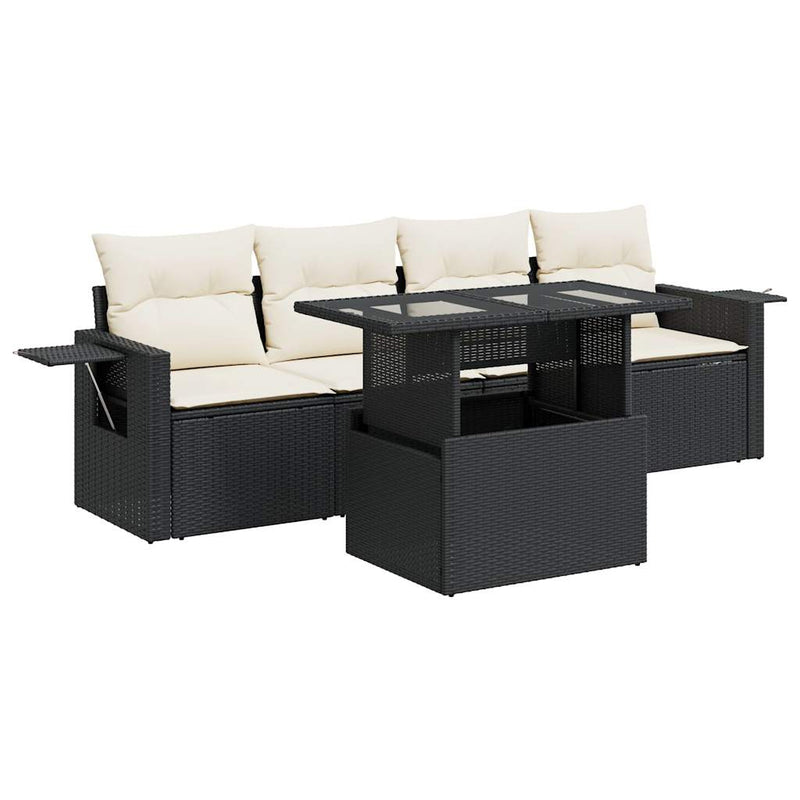 5 Piece Garden Sofa Set with Cushions Black Poly Rattan Payday Deals