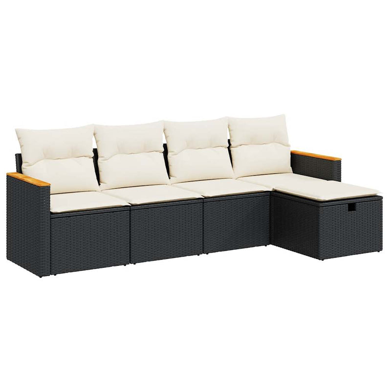 5 Piece Garden Sofa Set with Cushions Black Poly Rattan Payday Deals
