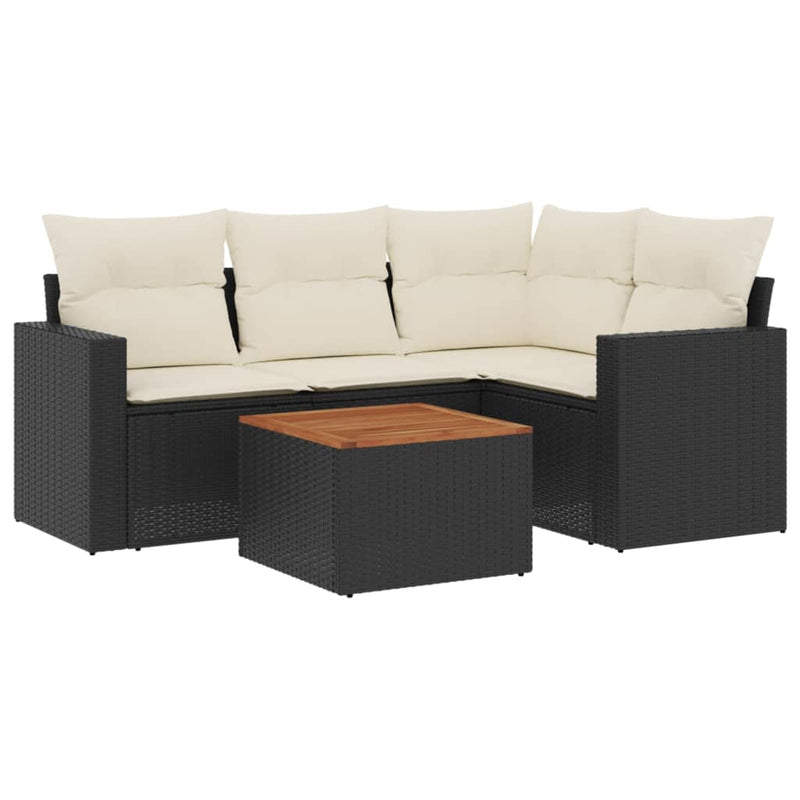 5 Piece Garden Sofa Set with Cushions Black Poly Rattan Payday Deals