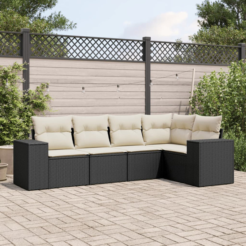 5 Piece Garden Sofa Set with Cushions Black Poly Rattan Payday Deals