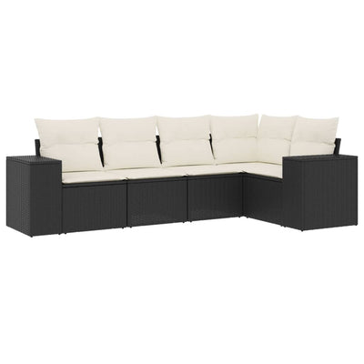 5 Piece Garden Sofa Set with Cushions Black Poly Rattan Payday Deals