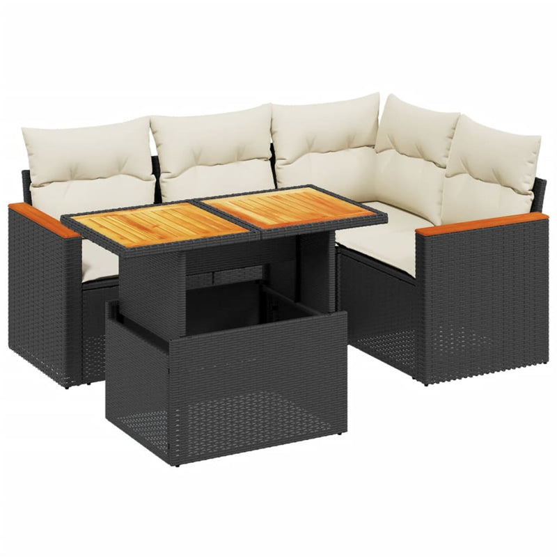 5 Piece Garden Sofa Set with Cushions Black Poly Rattan Payday Deals