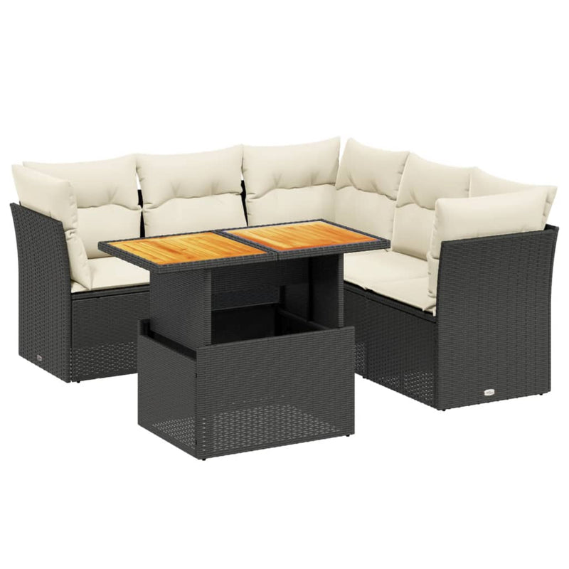 5 Piece Garden Sofa Set with Cushions Black Poly Rattan Payday Deals