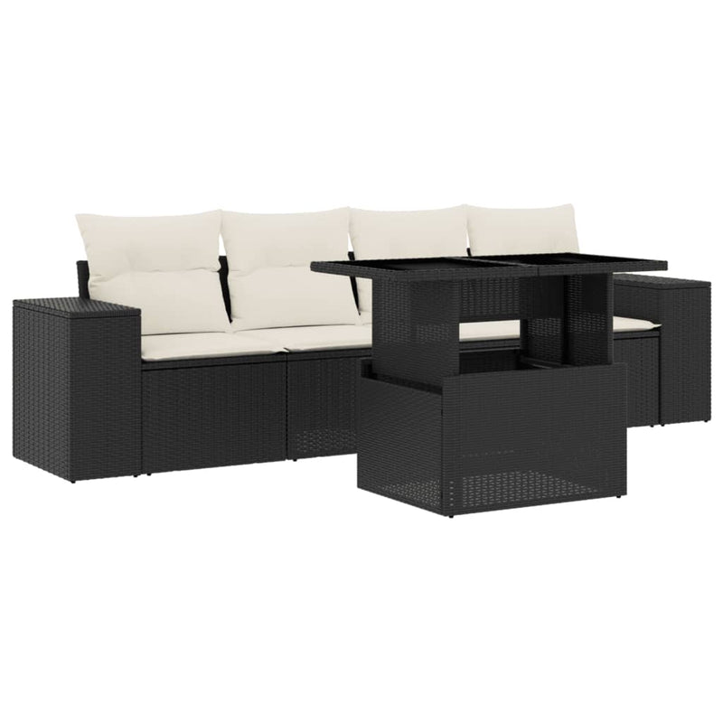 5 Piece Garden Sofa Set with Cushions Black Poly Rattan Payday Deals