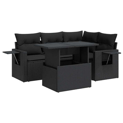 5 Piece Garden Sofa Set with Cushions Black Poly Rattan Payday Deals