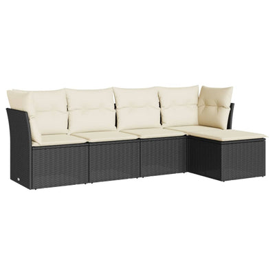 5 Piece Garden Sofa Set with Cushions Black Poly Rattan Payday Deals