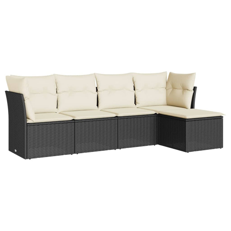 5 Piece Garden Sofa Set with Cushions Black Poly Rattan Payday Deals