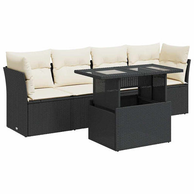 5 Piece Garden Sofa Set with Cushions Black Poly Rattan Payday Deals