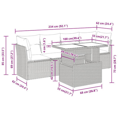 5 Piece Garden Sofa Set with Cushions Black Poly Rattan Payday Deals