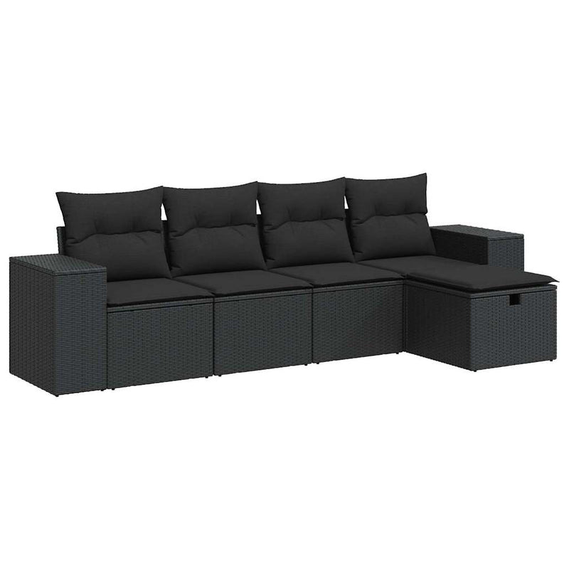 5 Piece Garden Sofa Set with Cushions Black Poly Rattan Payday Deals