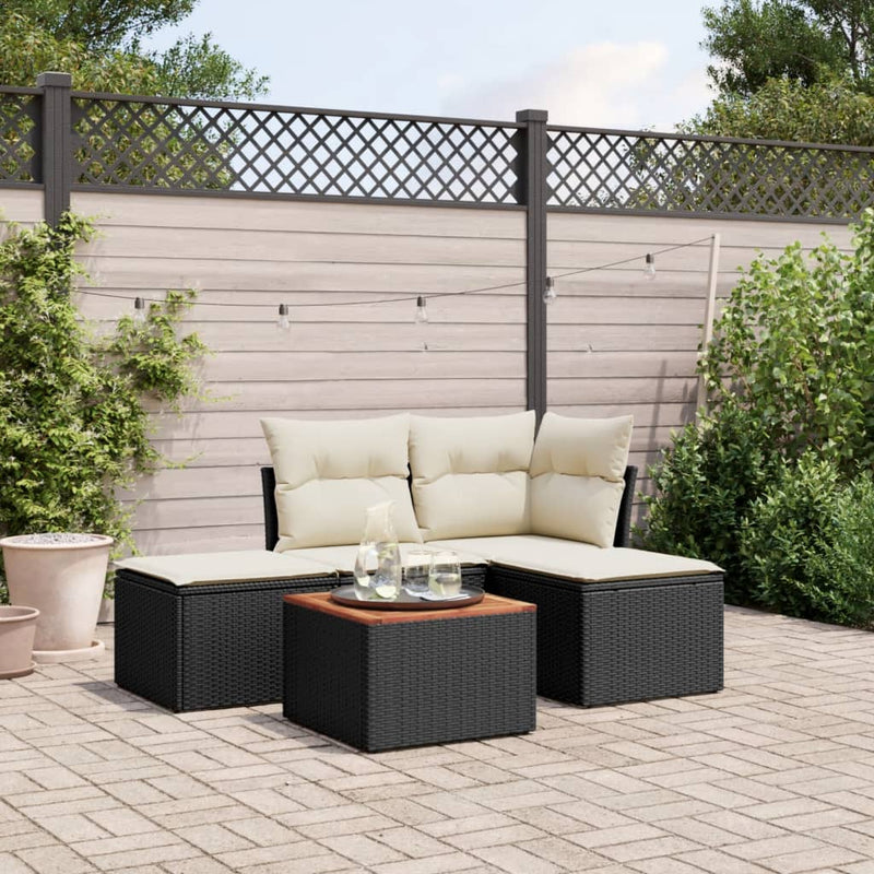 5 Piece Garden Sofa Set with Cushions Black Poly Rattan Payday Deals