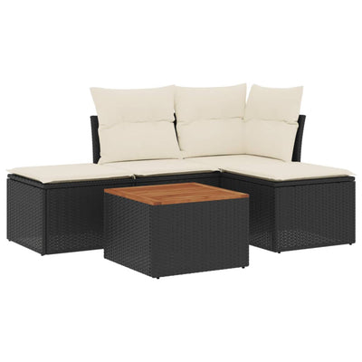 5 Piece Garden Sofa Set with Cushions Black Poly Rattan Payday Deals