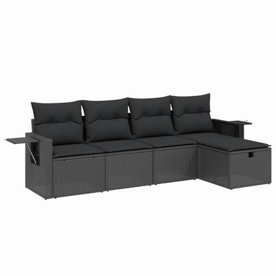 5 Piece Garden Sofa Set with Cushions Black Poly Rattan Payday Deals