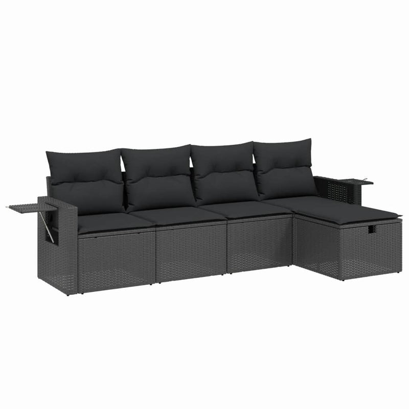 5 Piece Garden Sofa Set with Cushions Black Poly Rattan Payday Deals
