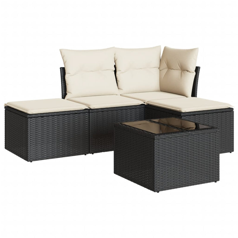 5 Piece Garden Sofa Set with Cushions Black Poly Rattan Payday Deals