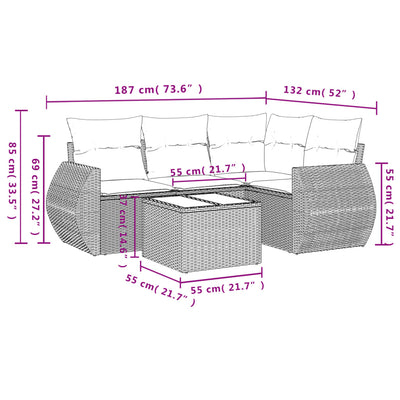 5 Piece Garden Sofa Set with Cushions Black Poly Rattan Payday Deals