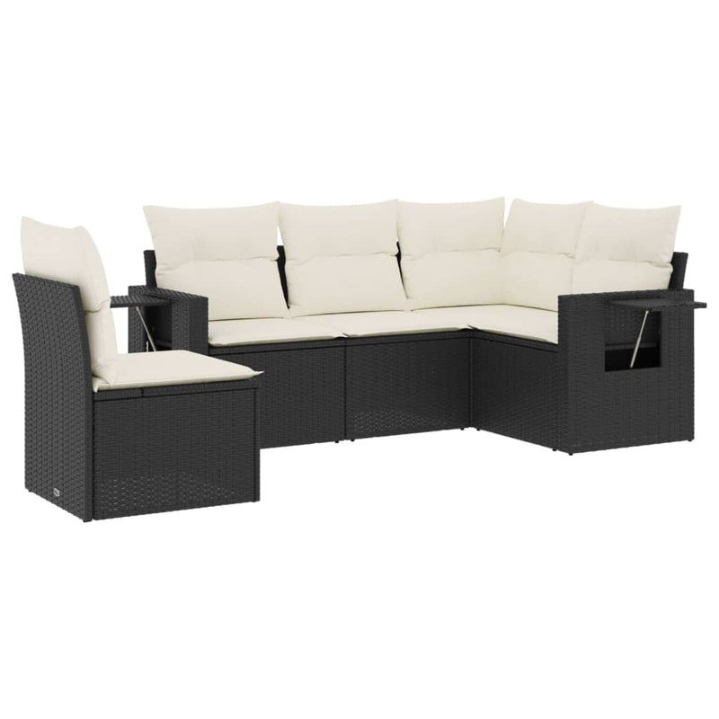 5 Piece Garden Sofa Set with Cushions Black Poly Rattan Payday Deals