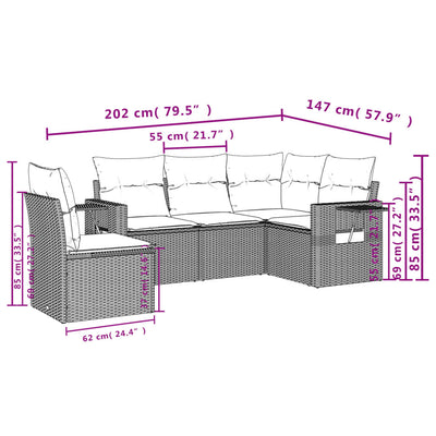5 Piece Garden Sofa Set with Cushions Black Poly Rattan Payday Deals