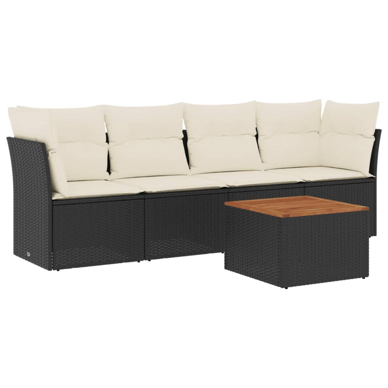 5 Piece Garden Sofa Set with Cushions Black Poly Rattan Payday Deals