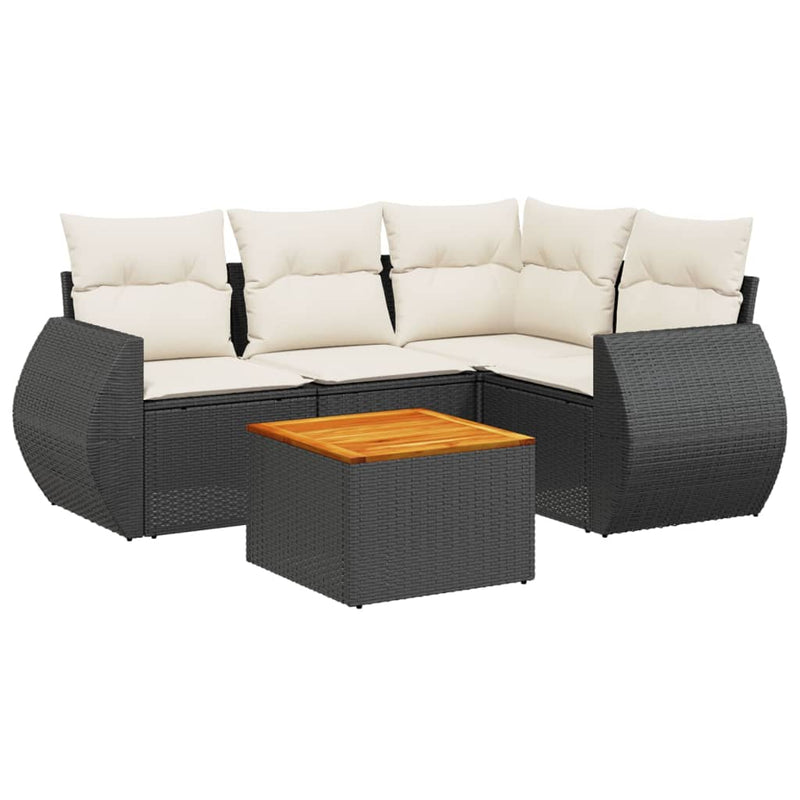 5 Piece Garden Sofa Set with Cushions Black Poly Rattan Payday Deals