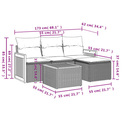 5 Piece Garden Sofa Set with Cushions Black Poly Rattan Payday Deals