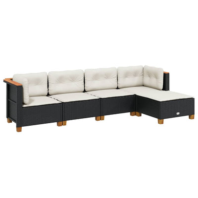 5 Piece Garden Sofa Set with Cushions Black Poly Rattan Payday Deals