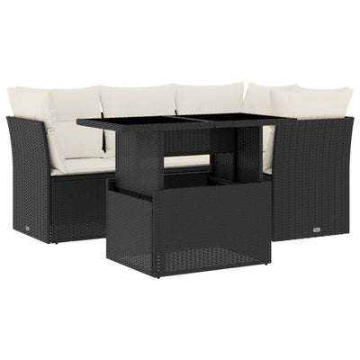5 Piece Garden Sofa Set with Cushions Black Poly Rattan Payday Deals