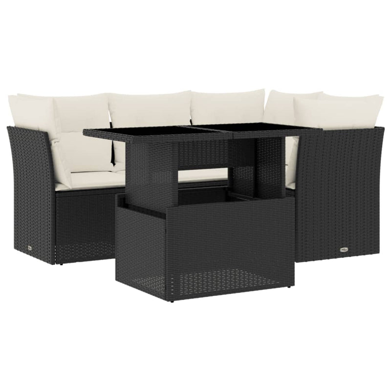 5 Piece Garden Sofa Set with Cushions Black Poly Rattan Payday Deals