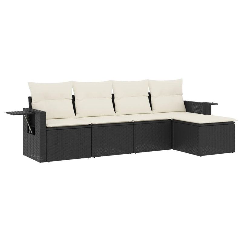 5 Piece Garden Sofa Set with Cushions Black Poly Rattan Payday Deals