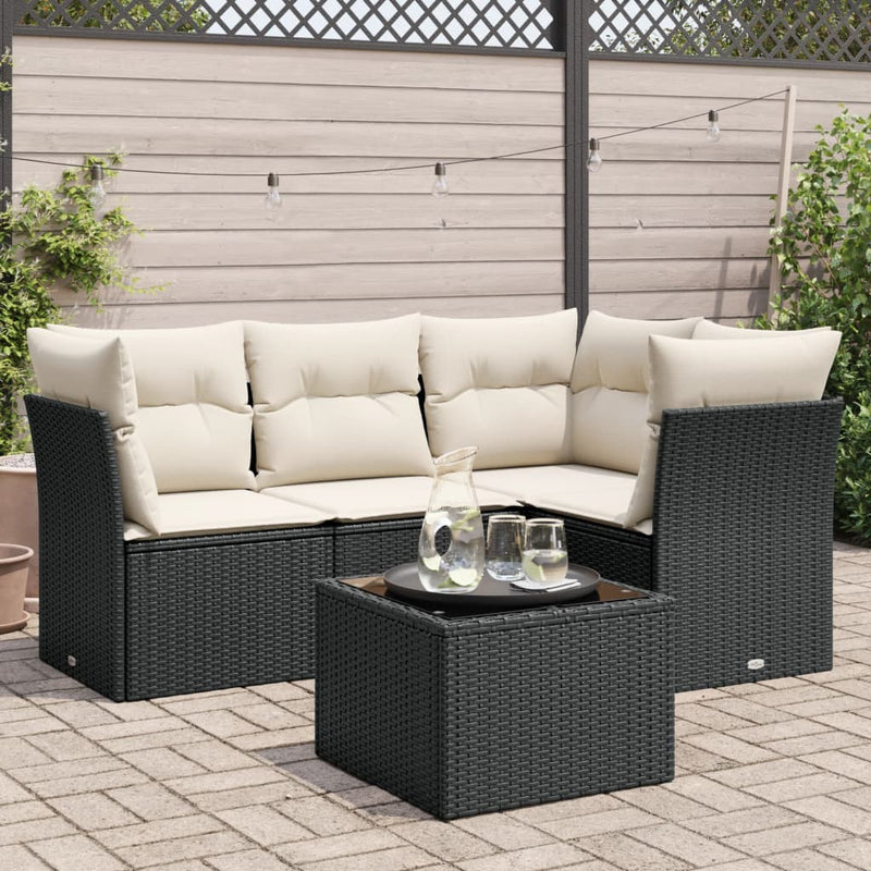 5 Piece Garden Sofa Set with Cushions Black Poly Rattan Payday Deals