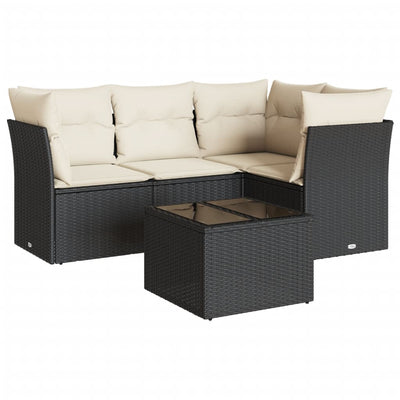 5 Piece Garden Sofa Set with Cushions Black Poly Rattan Payday Deals