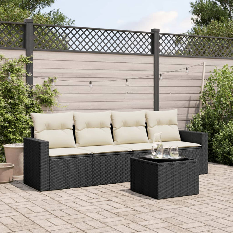 5 Piece Garden Sofa Set with Cushions Black Poly Rattan Payday Deals