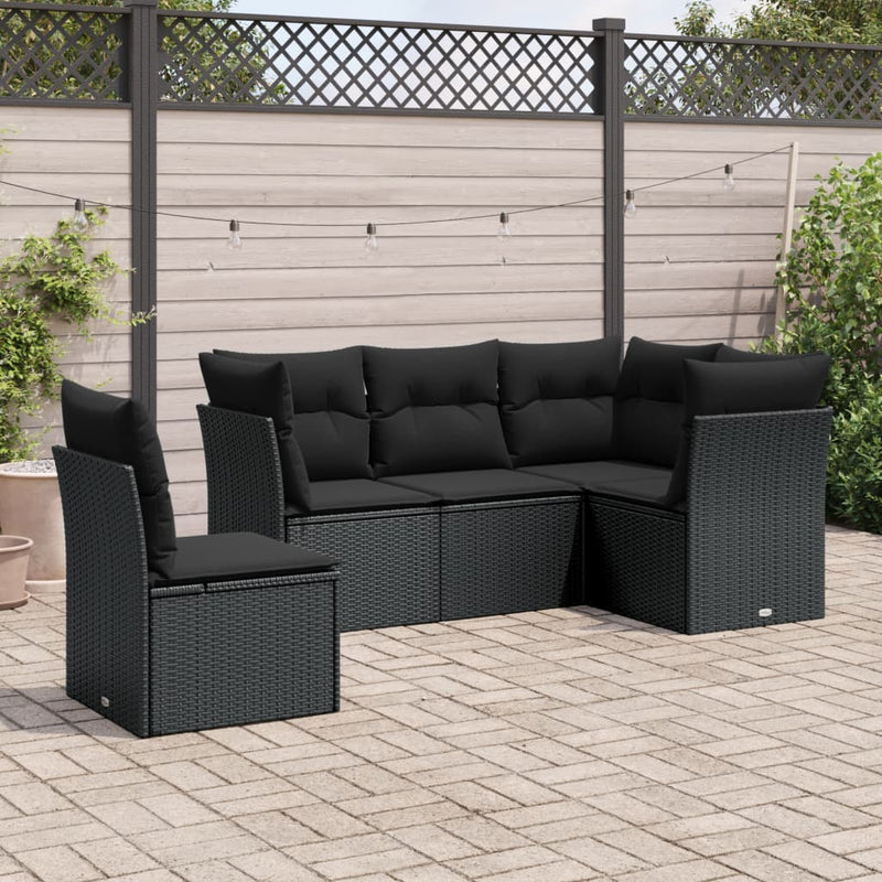 5 Piece Garden Sofa Set with Cushions Black Poly Rattan Payday Deals