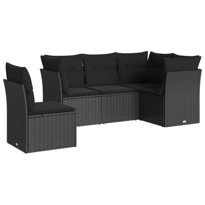 5 Piece Garden Sofa Set with Cushions Black Poly Rattan Payday Deals