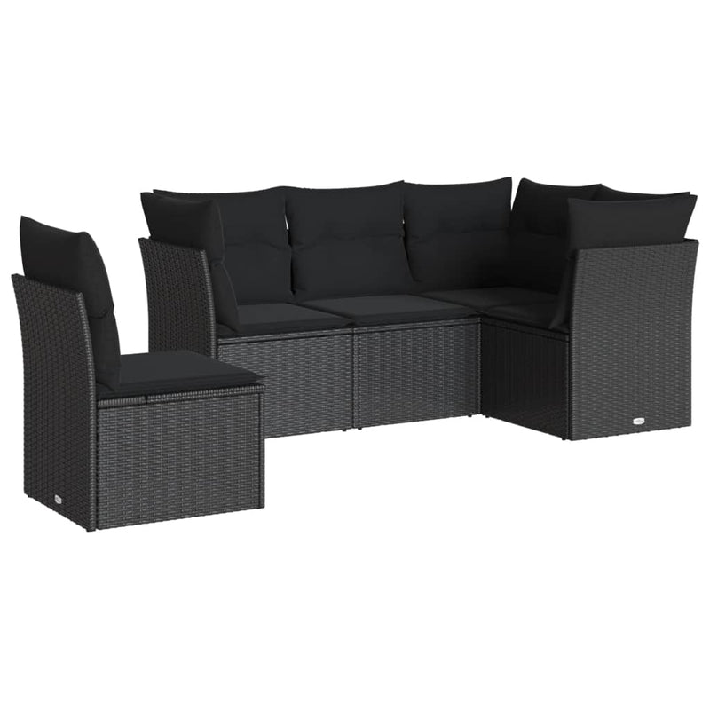 5 Piece Garden Sofa Set with Cushions Black Poly Rattan Payday Deals