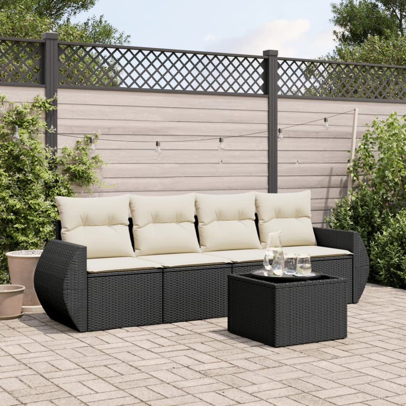 5 Piece Garden Sofa Set with Cushions Black Poly Rattan Payday Deals