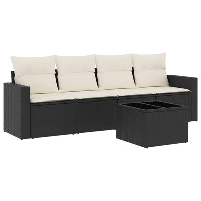 5 Piece Garden Sofa Set with Cushions Black Poly Rattan Payday Deals