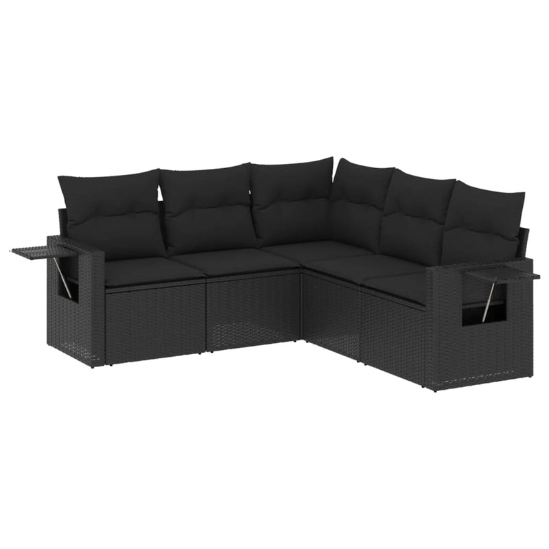 5 Piece Garden Sofa Set with Cushions Black Poly Rattan Payday Deals
