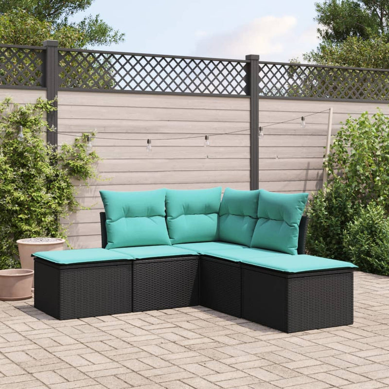 5 Piece Garden Sofa Set with Cushions Black Poly Rattan Payday Deals