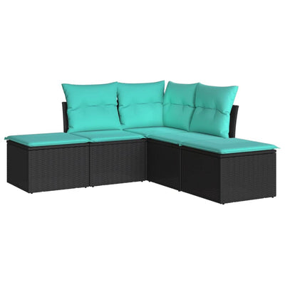 5 Piece Garden Sofa Set with Cushions Black Poly Rattan Payday Deals