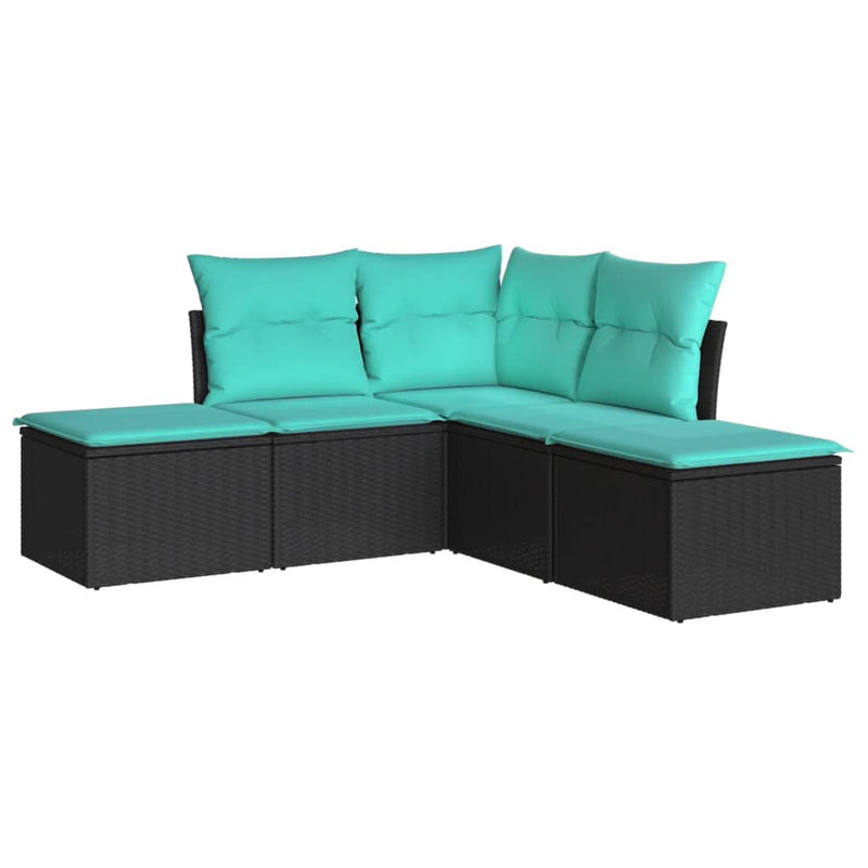 5 Piece Garden Sofa Set with Cushions Black Poly Rattan Payday Deals