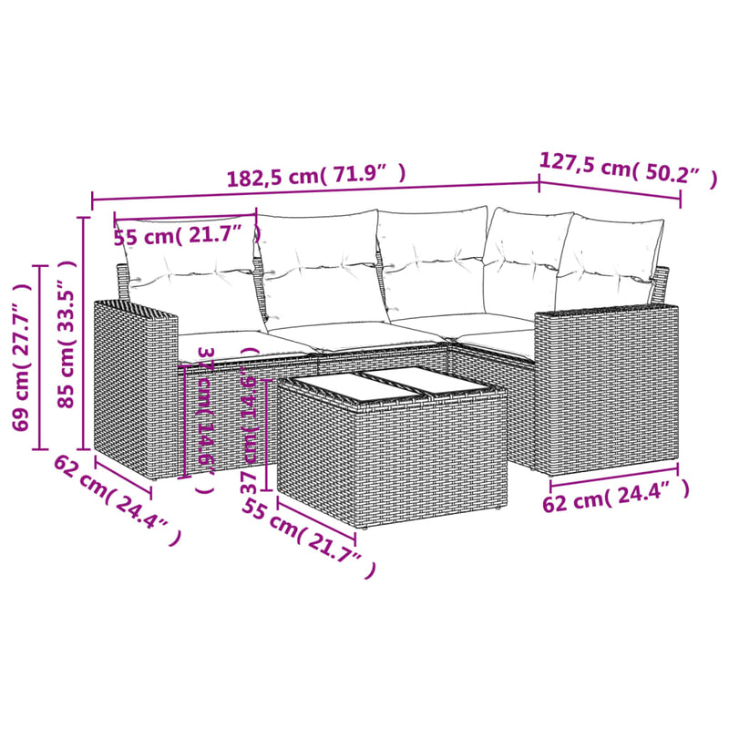 5 Piece Garden Sofa Set with Cushions Black Poly Rattan Payday Deals
